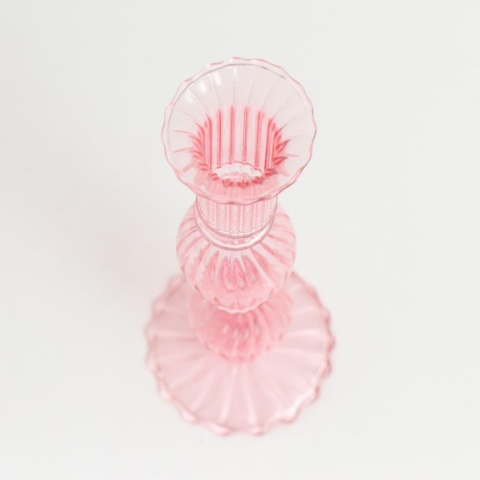 Подсвечник стекло на 1 свечу "Физалис" прозрачный розовый 8х8х21 см