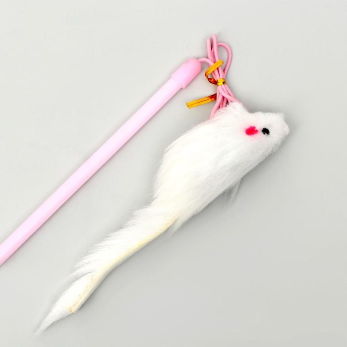 Дразнилка-удочка с белой мышью, палочка микс цветов