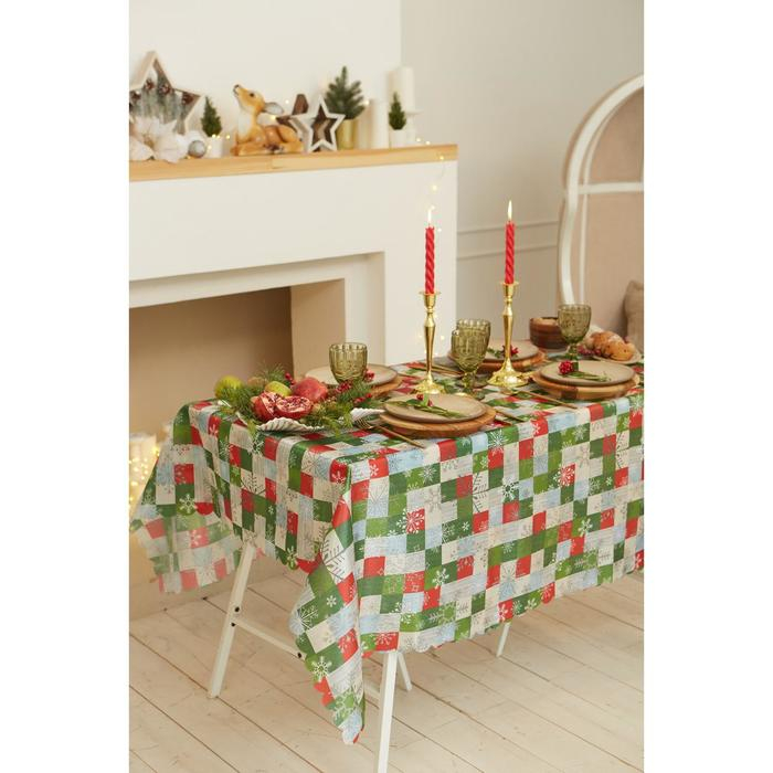 Скатерть новогодняя Доляна "Новогодняя мозаика" 145*300 +/- 2 см, 100% п/э