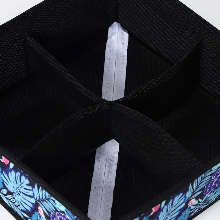 Органайзер для хранения белья Доляна &laquo;Тропики&raquo;, 4 ячейки, 29&times;29&times;10 см, цвет синий