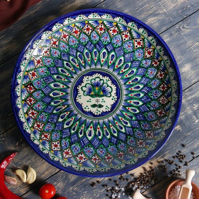 Ляган Риштанская Керамика Ляган Риштанская Керамика "Узоры", 32 см, синий