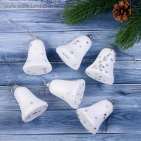 Ёлочные игрушки 6 шт. &laquo;Зимнее волшебство. Колокольчики со звёздочками&raquo; пластик, 4,5х5,3 см, белый