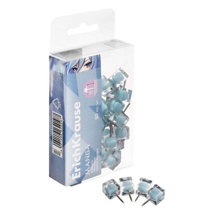 Кнопки силовые ErichKrause Кнопки силовые ErichKrause "Manga", 50 штук, бледно-голубые , в пэт-боксе