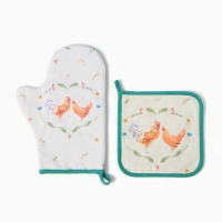 Набор кух. Этель "Курочка и петух" варежка-прихватка 20х28см, прихватка 19х19см,100% хл