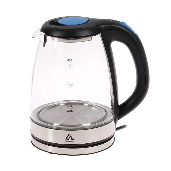 Чайник электрический Luazon LSK-1802, стекло, 1.8 л, 1500 Вт, подсветка, чёрно-синий Чайник электрический Luazon LSK-1802, стекло, 1.8 л, 1500 Вт, подсветка, чёрно-синий