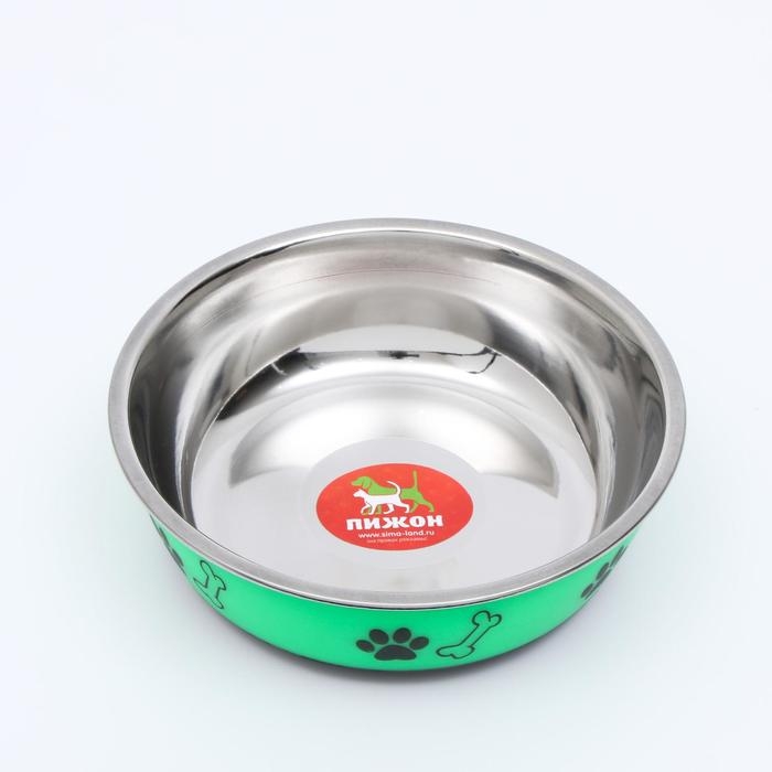 Миска округлая с нескользящим основанием и принтом, 450 мл, зелёная Миска округлая с нескользящим основанием и принтом, 450 мл, зелёная