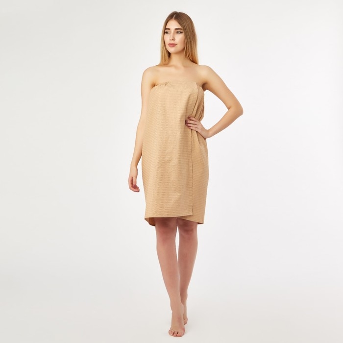 Полотенце вафельное для бани &laquo;Экономь и Я&raquo; (парео женское), 80х144 см, цвет бежевый