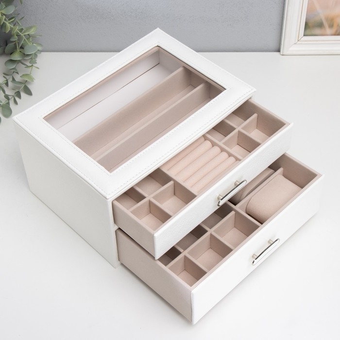 Шкатулка кожзам для украшений Шкатулка кожзам для украшений "Эльба. Два яруса" белая 25х18х14 см