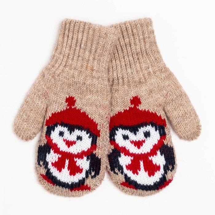 Новый год. Варежки двойные детские, цвет бежевый/пингвин, размер 14 (6-9 лет) Новый год. Варежки двойные детские, цвет бежевый/пингвин, размер 14 (6-9 лет)