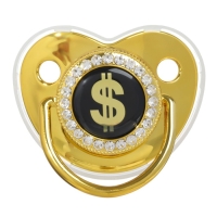 Соска - пустышка силиконовая ортодонтическая &laquo;Доллар&raquo;, от 12 мес., с колпачком, цвет золотой/черный, стразы