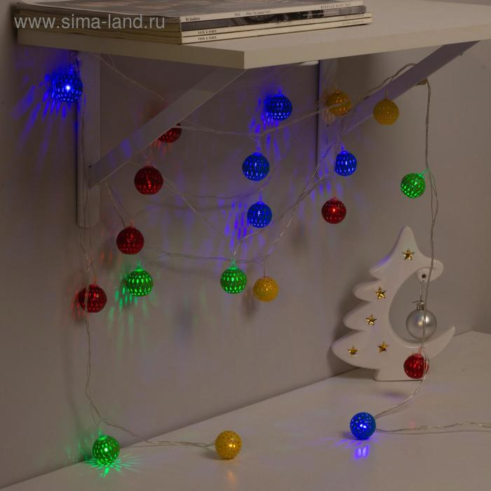 Гирлянда &laquo;Нить&raquo; 4 м с насадками &laquo;Шарик с узором&raquo;, IP20, прозрачная нить, 20 LED, свечение мульти, 8 режимов, 220 В
