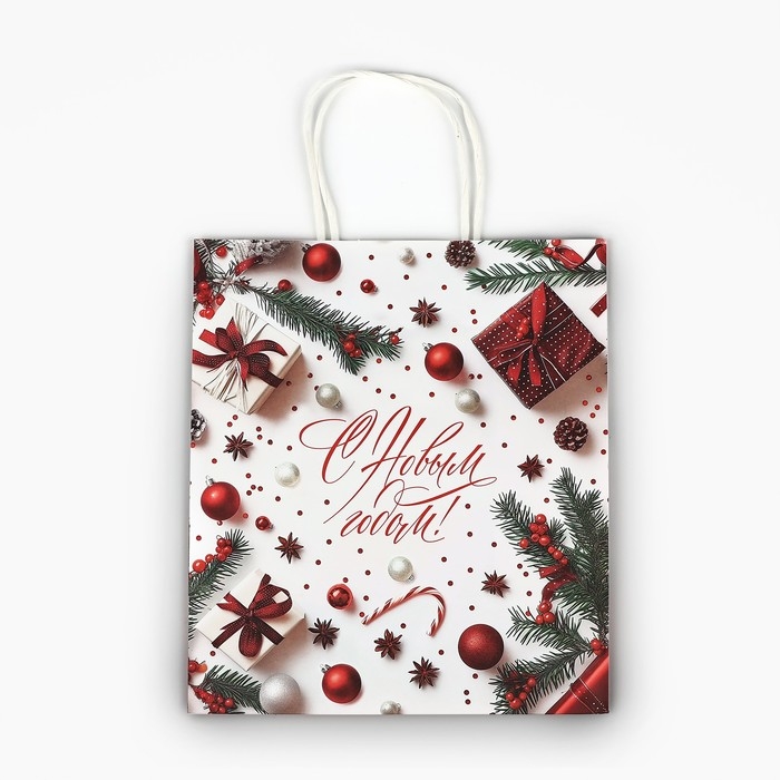 Пакет подарочный новогодний крафтовый &laquo;С Новым годом&raquo;, 22 х 12 х 25 см , Новый год