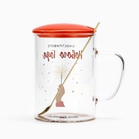 Кружка с ложкой и крышкой стеклянная Дорого внимание &laquo;Счастливого Нового года&raquo;, 470 мл