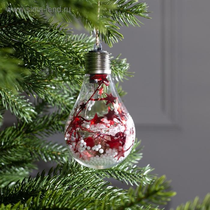 Ёлочный шар «Шишки с красной мишурой», батарейки, 5 LED, свечение белое Ёлочный шар «Шишки с красной мишурой», батарейки, 5 LED, свечение белое