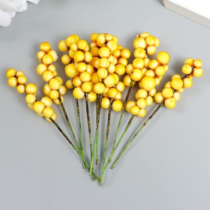 Декор для творчества "Веточка с ягодами" жёлтый набор 10 шт 1х1х9 см