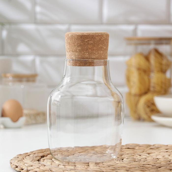 Банка стеклянная для хранения сыпучих продуктов &laquo;Эко&raquo;, 800 мл, 10,5&times;20 см, с пробковой крышкой