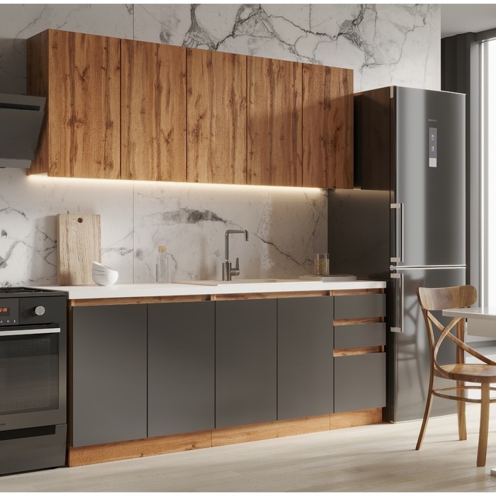 Кухонный гарнитур Венера 2000, Дуб вотан/Графит софт Кухонный гарнитур Венера 2000, Дуб вотан/Графит софт