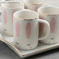 Набор керамический чайный &laquo;Зайка&raquo;, 6 предметов: 4 кружки 220 мл, чайник 900 мл, поднос