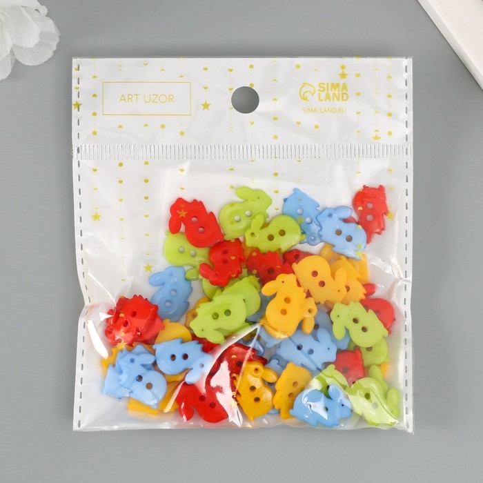 Пуговицы пластик для творчества 2 прокола "Цветные зайчики" набор 60 шт 1,3х1,7 см