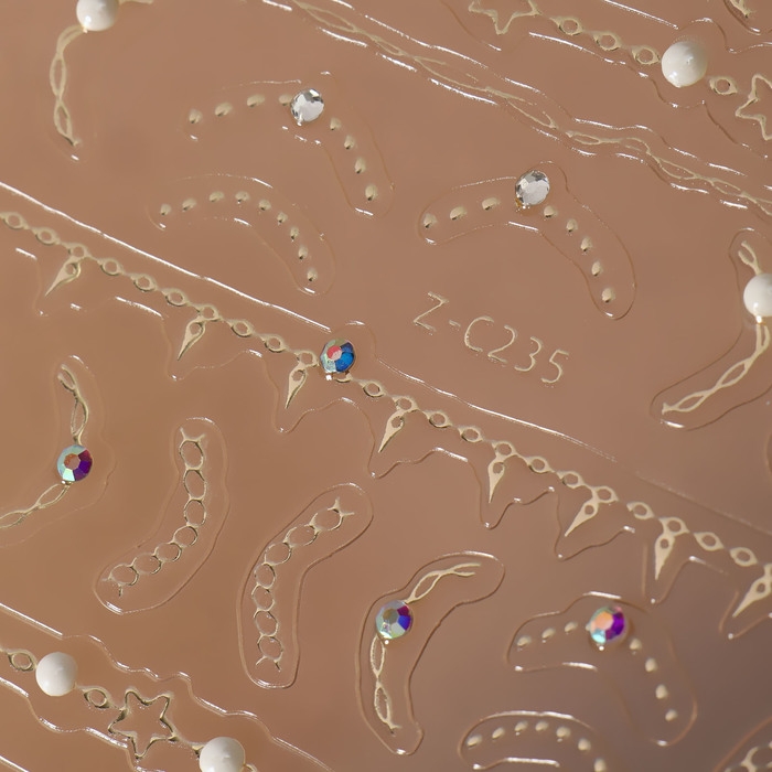 Наклейки для ногтей «Цепи», объёмные, фольгированные, со стразами и бусинами, цвет золотистый Наклейки для ногтей «Цепи», объёмные, фольгированные, со стразами и бусинами, цвет золотистый