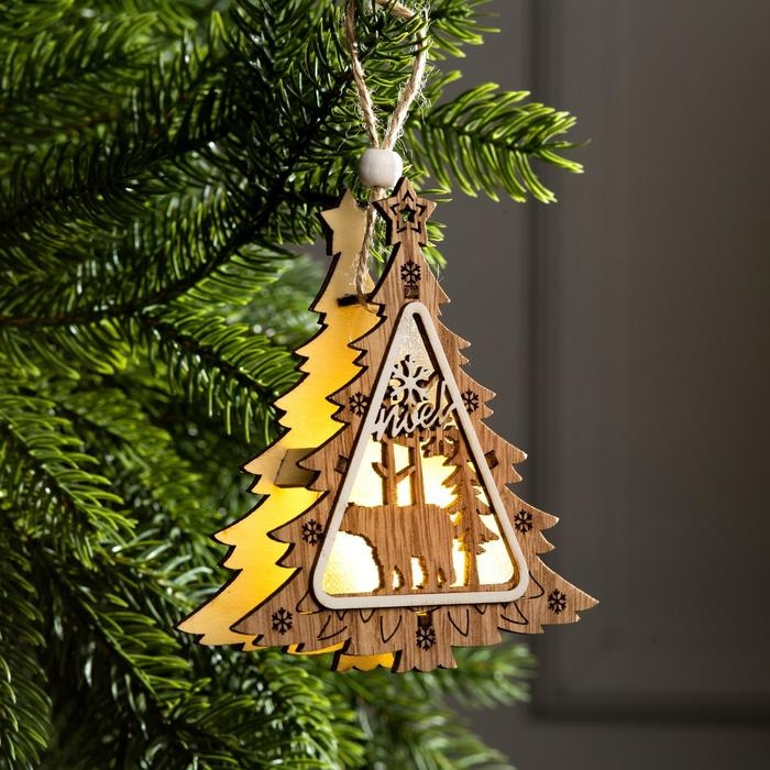 Ёлочная игрушка &laquo;Ёлочка с медведем&raquo;, от батареек, свечение тёплое белое