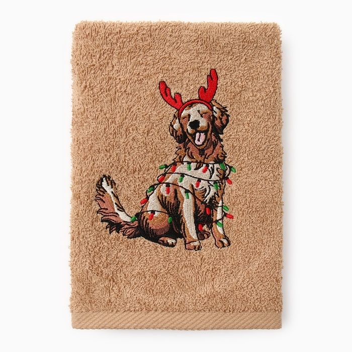 Новый год. Полотенце махровое Этель Новый год. Полотенце махровое Этель "Счастливая собака" 30х60 см, 340 г/м2, 100% хл