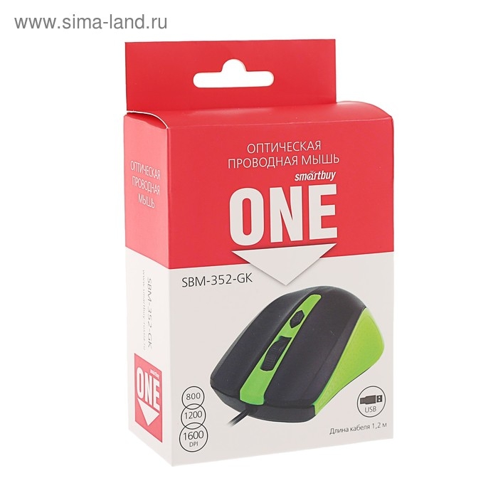 Мышь Smartbuy ONE 352, проводная, оптическая, 1600 dpi, USB, зелёно-чёрная Мышь Smartbuy ONE 352, проводная, оптическая, 1600 dpi, USB, зелёно-чёрная