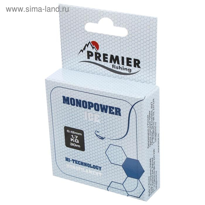 Леска PREMIER fishing MONOPOWER ICE, диаметр 0.12 мм, тест 1.7 кг, 30 м, нейлон, прозрачная Леска PREMIER fishing MONOPOWER ICE, диаметр 0.12 мм, тест 1.7 кг, 30 м, нейлон, прозрачная