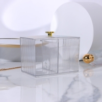 Органайзер для ватных палочек и дисков «FLOWER», с крышкой, 3 секции, 14 × 9 × 10,5 см, цвет прозрачный/золотистый Органайзер для ватных палочек и дисков «FLOWER», с крышкой, 3 секции, 14 × 9 × 10,5 см, цвет прозрачный/золотистый