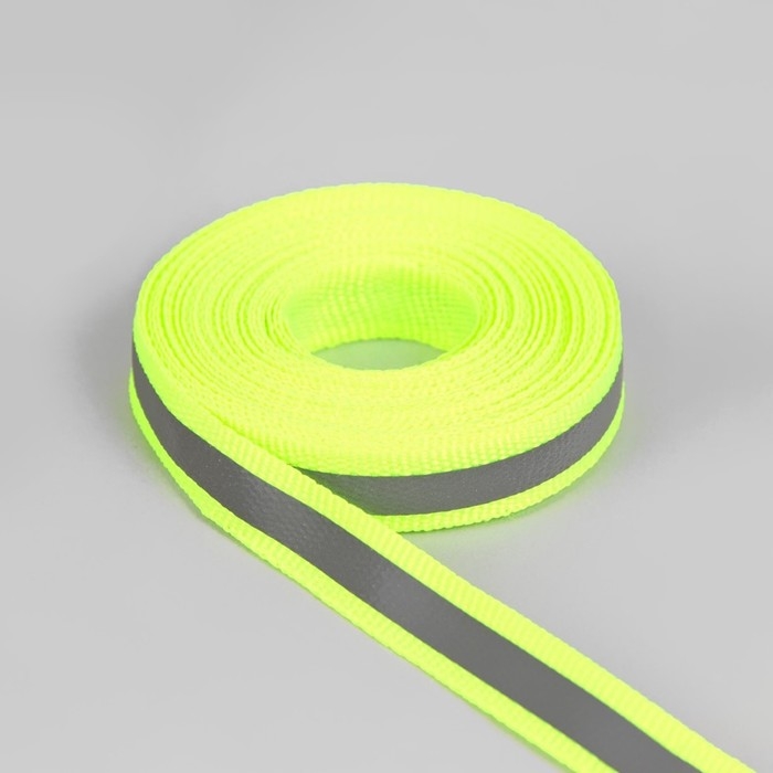 Светоотражающая лента-стропа, 10 мм, 5 &plusmn; 1 м, цвет салатовый