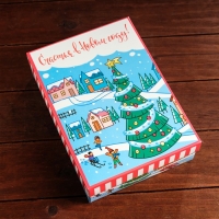 Новый год. Коробка сборная крышка-дно с окном, "Город", 21 х 15 х 5,7 см