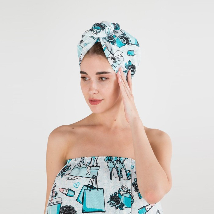 Набор для сауны Этель Набор для сауны Этель "Mint mood" парео 80*144 см + чалма, вафля 200г/м2, 100% хл