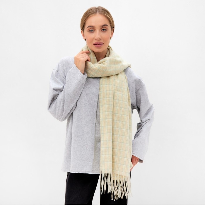 Шарф зимний с кистями MINAKU 65*180 + 8 см цвет молочный Шарф зимний с кистями MINAKU 65*180 + 8 см цвет молочный