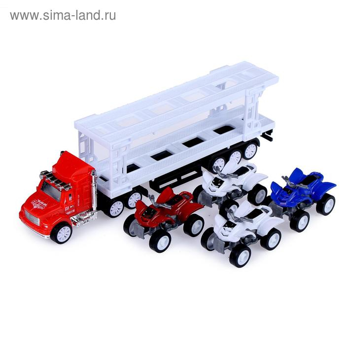 Грузовик инерционный «Автовоз», с 4 квадроциклами, МИКС Грузовик инерционный «Автовоз», с 4 квадроциклами, МИКС