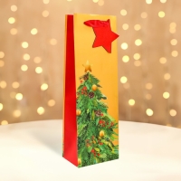 Новый год. Пакет подарочный новогодний под бутылку, упаковка "Дивная ёлка", 12 х 36 х 8,5 см.