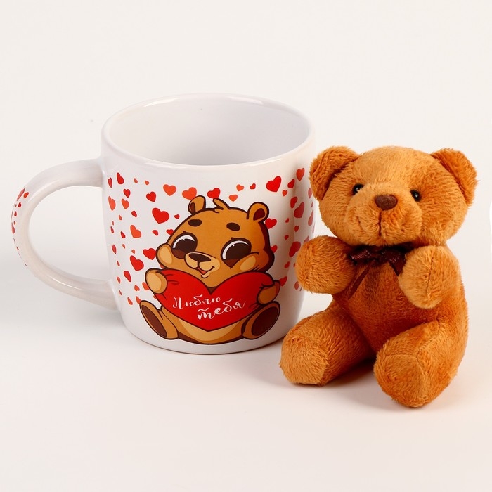 Набор &laquo;Люблю тебя&raquo;, игрушка в кружке, мишка, цвет МИКС