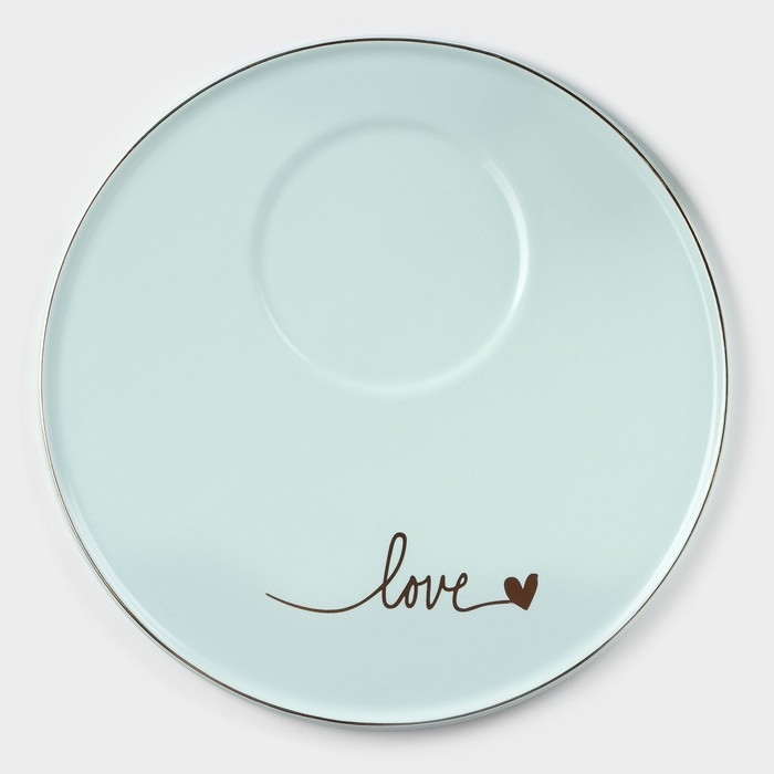 Кофейная пара керамическая &laquo;Любовь&raquo;, 3 предмета: кружка 200 мл, блюдце d=20 см, ложка h=14 см, цвет голубой