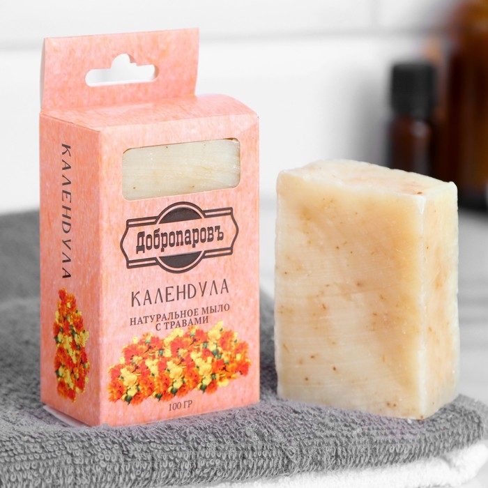 Мыло банное натуральное с травами в коробке Мыло банное натуральное с травами в коробке "Календула" 100 г Добропаровъ