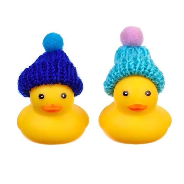 Набор резиновых игрушек для ванны &laquo;Уточки в шапке&raquo;, 4 см, с пищалкой, 2 шт., Крошка Я