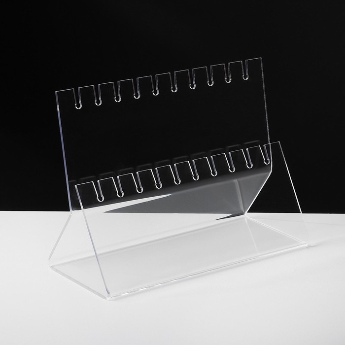 Подставка под серёжки на 10 пар, 2 ряда, 16&times;6,5&times;11, оргстекло 2 мм, В ЗАЩИТНОЙ ПЛЁНКЕ