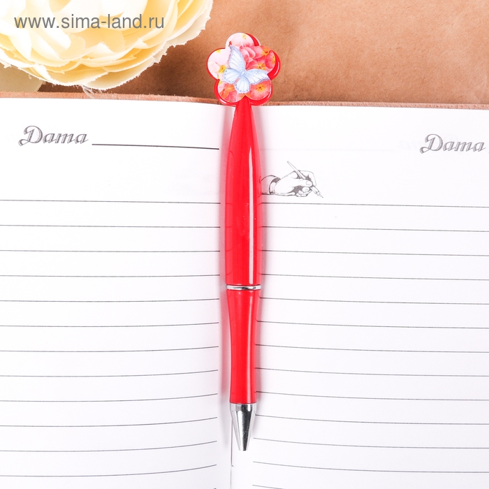 Ручка шариковая синяя паста, пластиковая с цветком Ручка шариковая синяя паста, пластиковая с цветком "С праздником весны!"