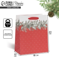 Пакет подарочный новогодний ламинированный &laquo;Еловая веточка&raquo;, MS 18 х 23 х 10 см, Новый год