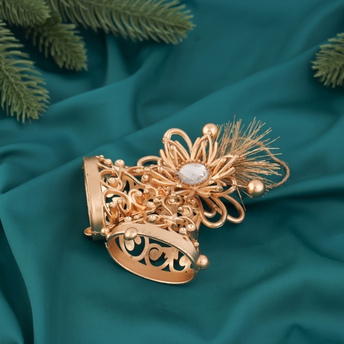 Украшение ёлочное "Колокольчик с цветком" 11х10 см, золото