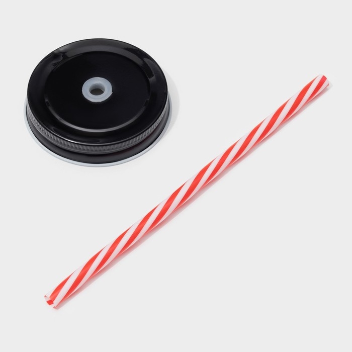 Банка стеклянная с крышкой и трубочкой &laquo;Череп. Хэллоуин&raquo;, 400 мл, 11&times;8,5&times;13 см, цвет МИКС