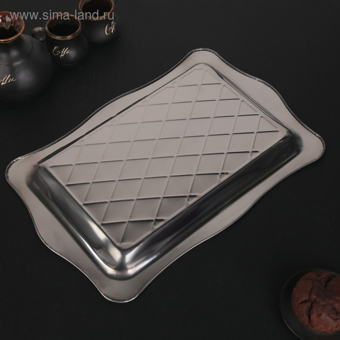 Поднос из нержавеющей стали, 42&times;28&times;3 см, цвет серебряный
