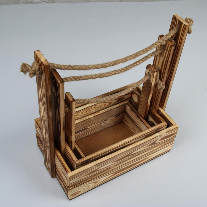 Набор кашпо деревянных 3 в 1 (30.5&times;18.5&times;35; 25.5&times;15&times;30; 20&times;12&times;23) "Аром", обожженный