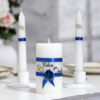 Набор свечей свадебных "Совет да любовь с розой"синий:родительские 1,8х15см,очаг 5х9,5см Набор свечей свадебных "Совет да любовь с розой"синий:родительские 1,8х15см,очаг 5х9,5см