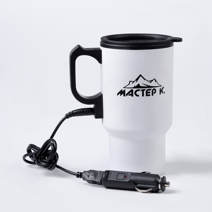 Термокружка, 450 мл, Автомобильная Термокружка, 450 мл, Автомобильная "Мастер К", сохраняет тепло 4 ч, 12х17см, белая
