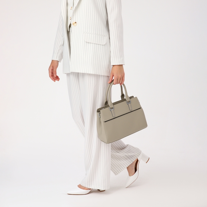 Сумка-тоут на молнии, наружный карман, цвет светло-серый Сумка-тоут на молнии, наружный карман, цвет светло-серый