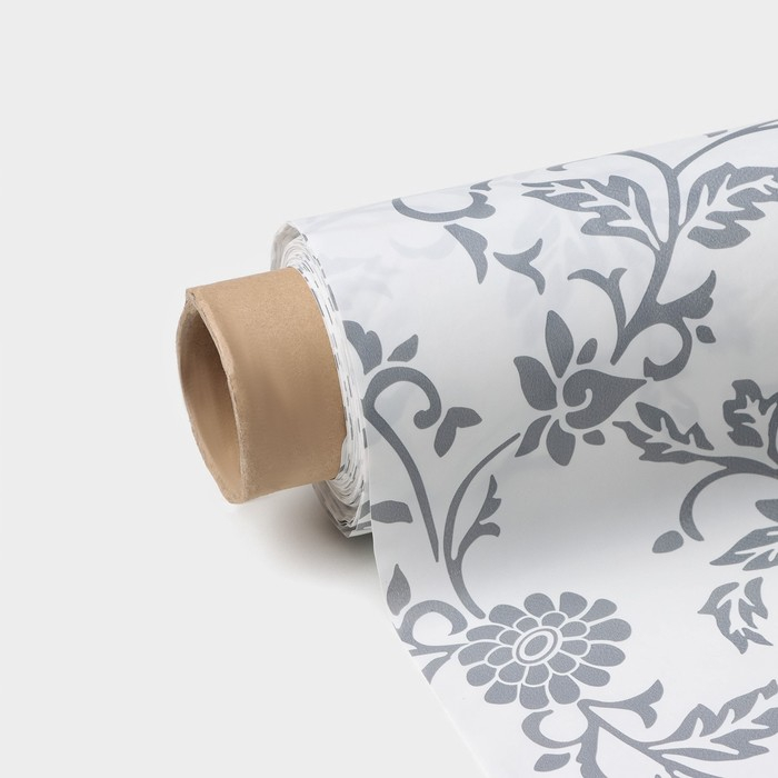Клеёнка на стол на нетканой основе Доляна &laquo;Цветы&raquo;, ширина 140 см, рулон 20 м, цвет серый